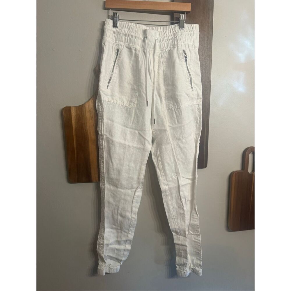 Athleta White Linen Cabo Zip Pocket Athletic Drawstring Jogger Pants Size 4 Tall